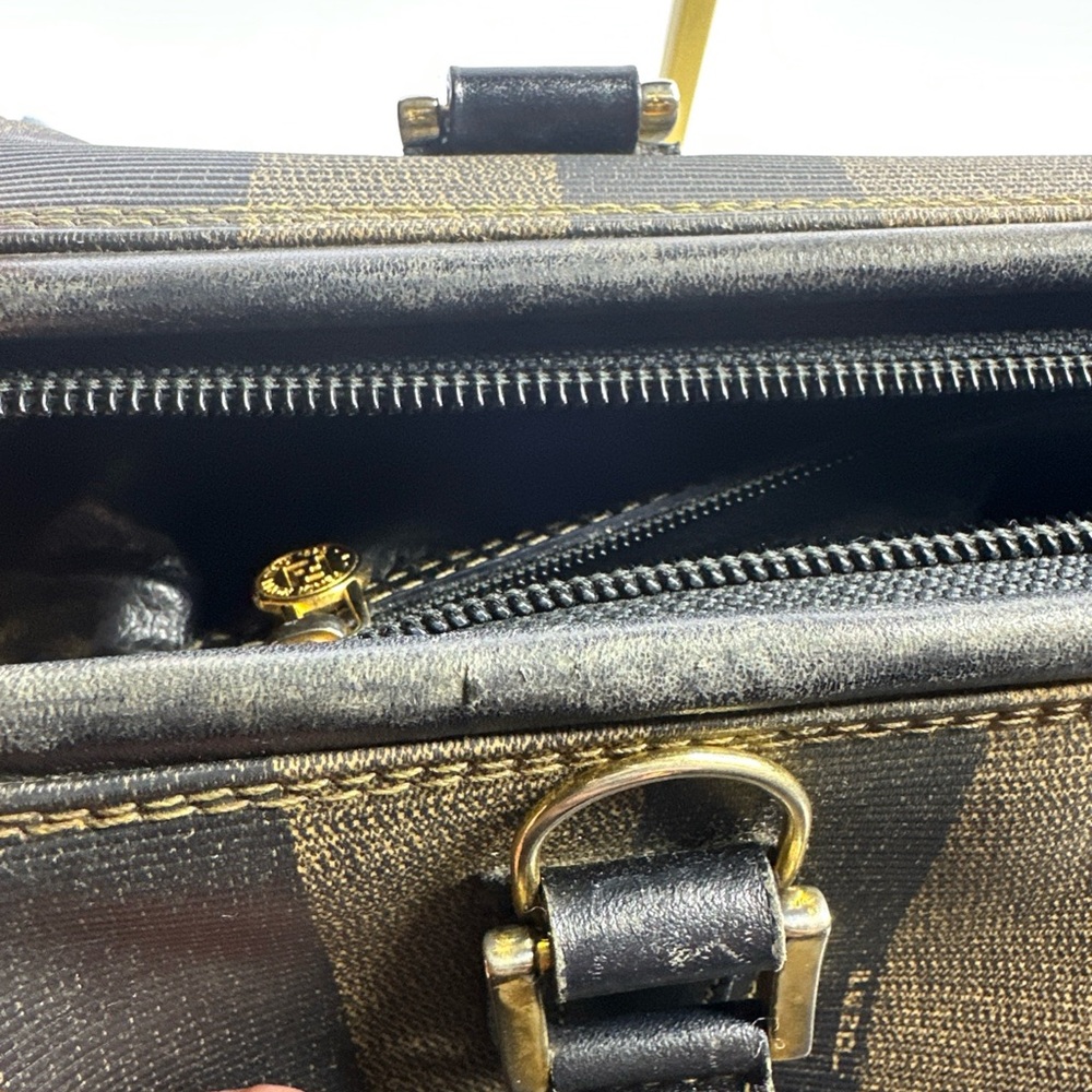 Fendi Black and Brown Striped Boston Handbag - Picture 8 of 10